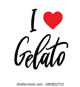 I love Gelato vector challigraphy, isolated on white backgraund. Sweet summer desert. Ice cream calligraphy in Italian 