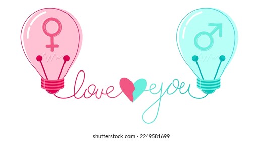 Love. Gender symbol. Equality between men and women.