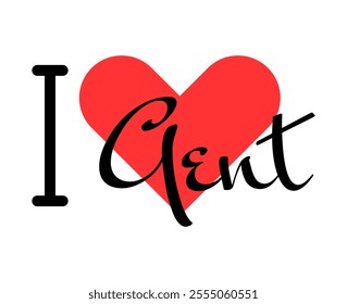 I love Gent, city of Belgium. Hand drawn letters with red heart. Vector illustration lettering, modern design for print t shirt, banner, poster, sticker or label.