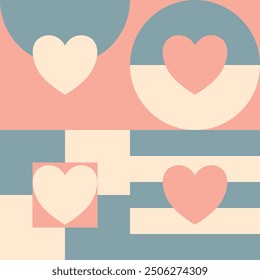 Amor geométrico cuadrado dibujado a mano Ilustración vectorial de fondo sin fisuras