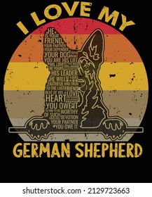 Love German Shepherd Vintage Tshirt Design Lover