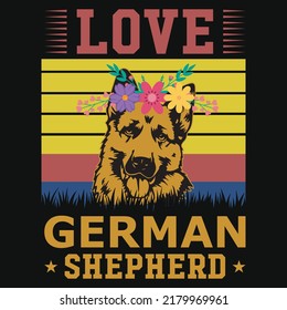 Love german shepherd vintage t-shirt design vector illustration