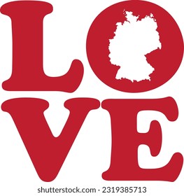 LOVE Germany Deutschland Red Outline Silhouette Isolated Vector Graphic