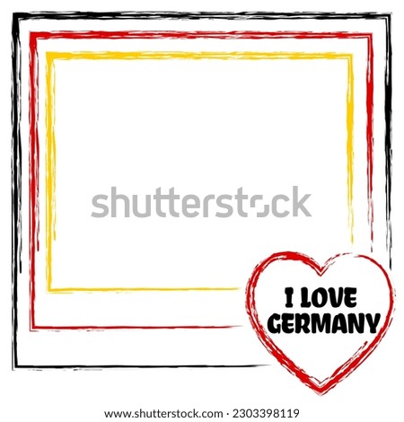 I love Germany frame with national flag and heart. Vector illustration with empty space for text, travel diary, thoughts, memories, personal journals, feelings, banner, card, or social media.