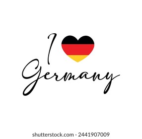 I love Germany slogan with heart shaped German flag, vector design for fashion, card, poster prints