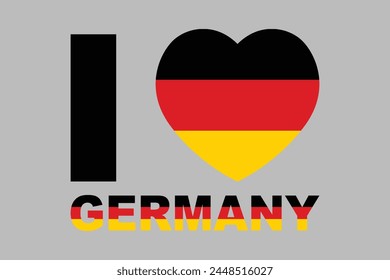 Me encanta Alemania Palabra con forma de corazón, bandera de Alemania Vector gráfico, bandera nacional de Alemania, Ilustración vectorial, Ilustración de computadora
