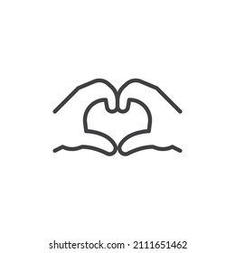 Icono de la línea de gestos de amor. signo de estilo lineal para concepto móvil y diseño web. Dos manos haciendo icono del vector del contorno cardíaco. Símbolo, ilustración del logotipo. Gráficos vectoriales