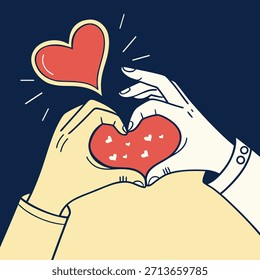 Gesto do amor com duas mãos coloridas diferentes formando um símbolo do coração