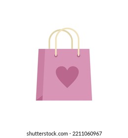 Liebes Geschenksack Symbol. Flache Illustration des Liebesgeschenksacks, Vektorsymbol einzeln auf weißem Hintergrund