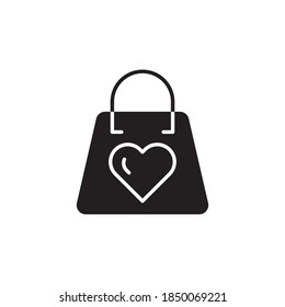 Liebesgeschenktüte Symbol Vektor. schwarzer Glyph-Stil. einzeln auf weißem Hintergrund