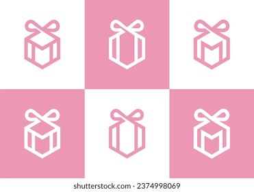 love with gift box birthday door prize logo design vector