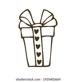 Love gift box with bow hand drawn on white background vector illustration