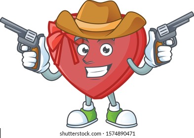 Love gift box cartoon character as a Cowboy holding guns