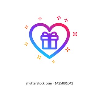 Love Gift box icon. Present or Sale sign. Birthday Shopping symbol. Package in Gift Wrap. Dynamic shapes. Gradient design romantic gift icon. Classic style. Vector