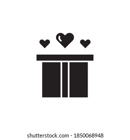 vector de icono de la caja de regalo de amor. estilo glifo negro. aislado en fondo blanco