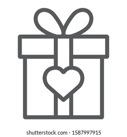 Love gift box line icon, valentine and holiday, love present sign, vector graphics, a linear pattern on a white background, eps 10