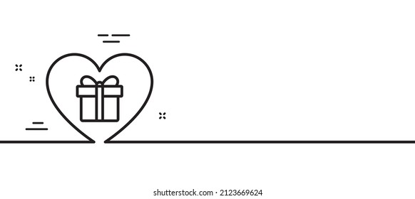 Love Gift box line icon. Present or Sale sign. Birthday Shopping symbol. Package in Gift Wrap. Minimal line illustration background. Romantic gift line icon pattern banner. Vector