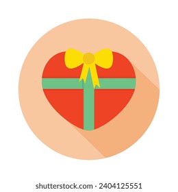 Love Gift Box Long Shadows Icon Vector Illustration Isolated on Transparent Background. Use for Xmas, Decoration, Greeting Card Etc.
