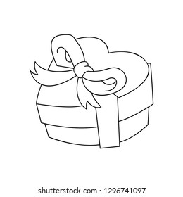 Love Gift Box with Ribbon and Bow Isolated on White Background - Vector line art black