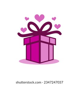 Vector de caja de regalo de amor, regalo rosa, celebración de relaciones, celebración de cumpleaños, paquete de regalo, programa de recompensas de lealtad, ilustración plana