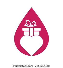Love Gift drop shape concept Logo Vector Symbol Icon Design. Heart gift logo vector icon.
