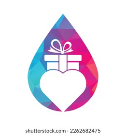 Love Gift drop shape concept Logo Vector Symbol Icon Design. Heart gift logo vector icon.