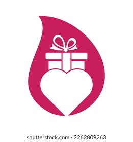Love Gift drop shape concept Logo Vector Symbol Icon Design. Heart gift logo vector icon.