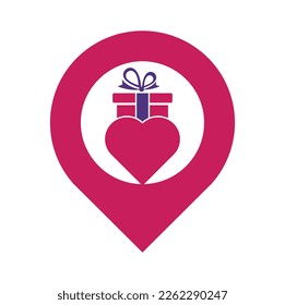 Love Gift GPS Form Konzept Logo Vektorsymbol Symbol Design. Herzgeschenk Logo, Vektorsymbol.