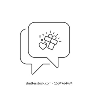 Love gift line icon. Chat bubble design. Heart present sign. Valentine day symbol. Outline concept. Thin line love gift icon. Vector