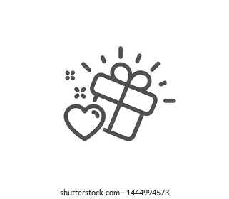 Love gift line icon. Heart present sign. Valentine day symbol. Quality design element. Linear style love gift icon. Editable stroke. Vector