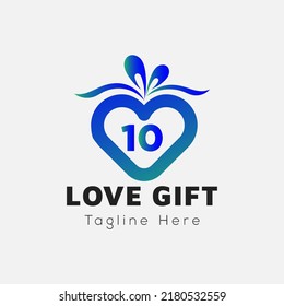 Love Gift Logo On Letter 10 Template. Gift On 10 Letter, Initial Gift Sign Concept