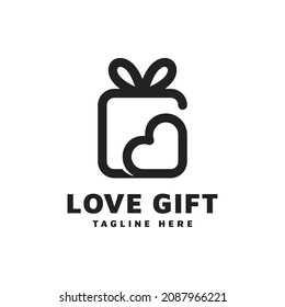 Love Gift Logo Vector Template, Box Combined With Heart Icon Concept