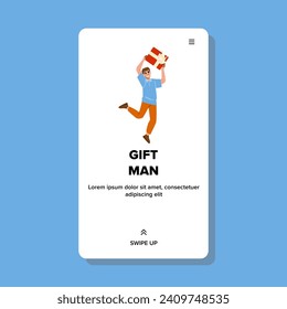 love gift man vector. couple birthday, surprise anniversary, day blue love gift man web flat cartoon illustration