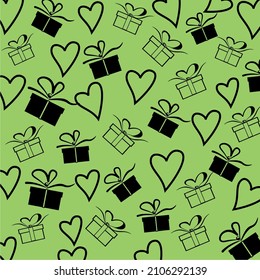 love and gift pattern on a green background