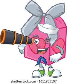 Love gift pink cartoon happy Sailor style with binocular