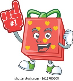 Love gift red mascot cartoon style holding a Foam finger