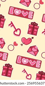 Love, gift, valentine pattern background. Love, gift, valentine illustration pattern. Love, gift, valentine background. Perfect for fabrics, print, textile, wallpaper, and decor. SSTKbackgrounds