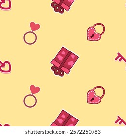 Love, gift, valentine seamless pattern background. Love, gift, valentine illustration. Love, valentine background. Perfect for fabric, textile, wallpaper, decor, print, packaging. SSTKbackgrounds