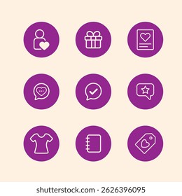 Love, gifts, reviews and fashion icon set in minimalist style