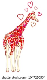 in love giraffe with hearts. 