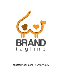 Love giraffe logo. flat design. cute giraffe. Vector Illustration on white background