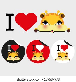 I love giraffe message with love symbol and a cute lion