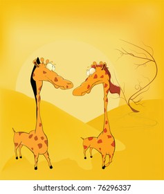 Love and Giraffes. Africa. Cartoon