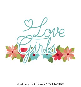 love girl label with flower frame isolated icon