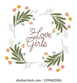 love girl label with flowers frame icons