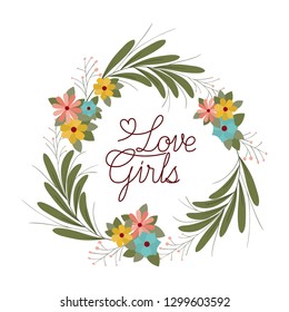 love girl label with flowers frame icons