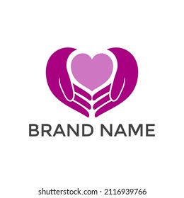 Love giving heart hands holding logo design vector