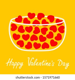 Love glass bowl line cup icon. Red heart set inside. Happy Valentines day card. Cute decoration element. Flat design. Yellow background. Isolated. Vector illustration.