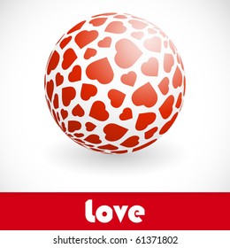Amor. Globe con mezcla de corazón. Ilustración vectorial.