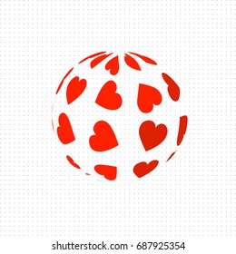 Love. Globe with heart mix. Vector illustration with dotted background